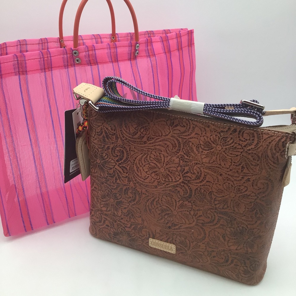 Consuela Downtown Crossbody Sally Floral Embossed Tooled Leather Bag NEW